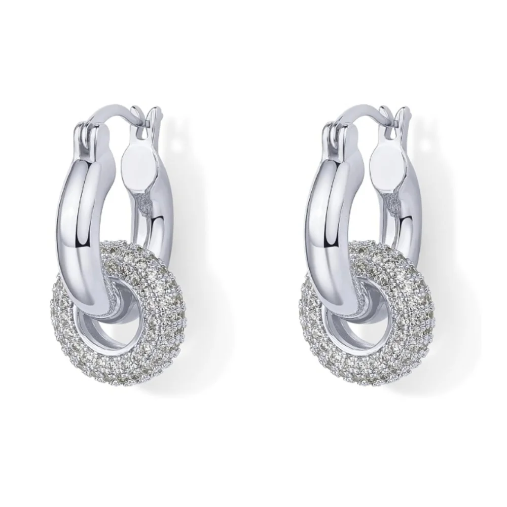 Silver Hoop Earrings with Crystal Accents